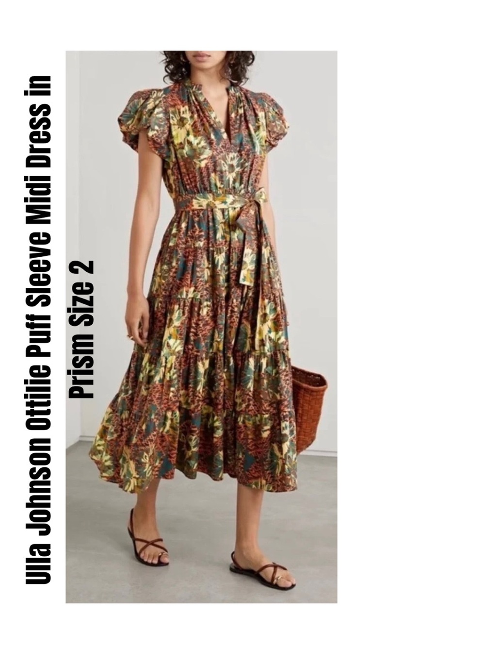 Ulla Johnson Ottilie Puff Sleeve Midi Dress in Prism Size 2